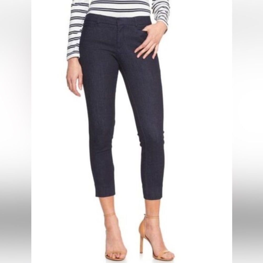 Banana Republic Women's Sloan Crop Denim Chambray Pants Size 4 Dark Blue Preppy
